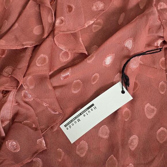Haute Monde Blush Ruffle Button-up Blouse Sz Small - Picture 6 of 8